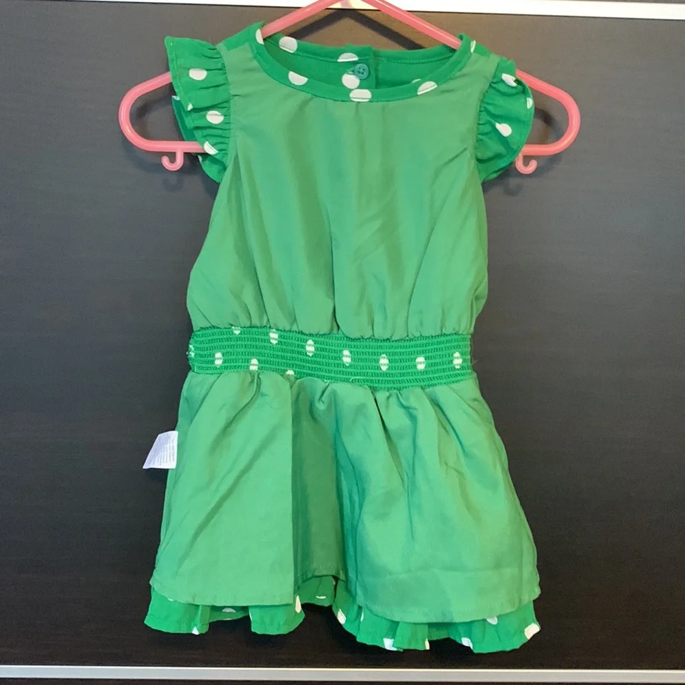 NWOT - Janie and Jack Green Chiffon Dotted Dress & Bloomer Set